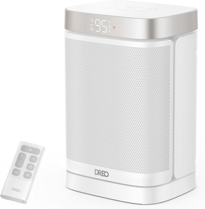 Draagbare Atom One Ruimteverwarmer m/ Afstandbeheer, 70°Ossillerend m/ Digitale Termostaat, 1500W PTC Keramiek, 12h Tydhouer, Stil Veiligheidsverhitting - Starlight
