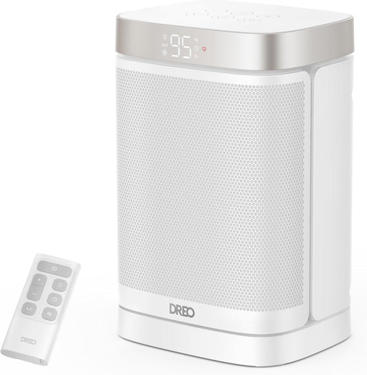 Draagbare Atom One Ruimteverwarmer m/ Afstandbeheer, 70°Ossillerend m/ Digitale Termostaat, 1500W PTC Keramiek, 12h Tydhouer, Stil Veiligheidsverhitting - Starlight