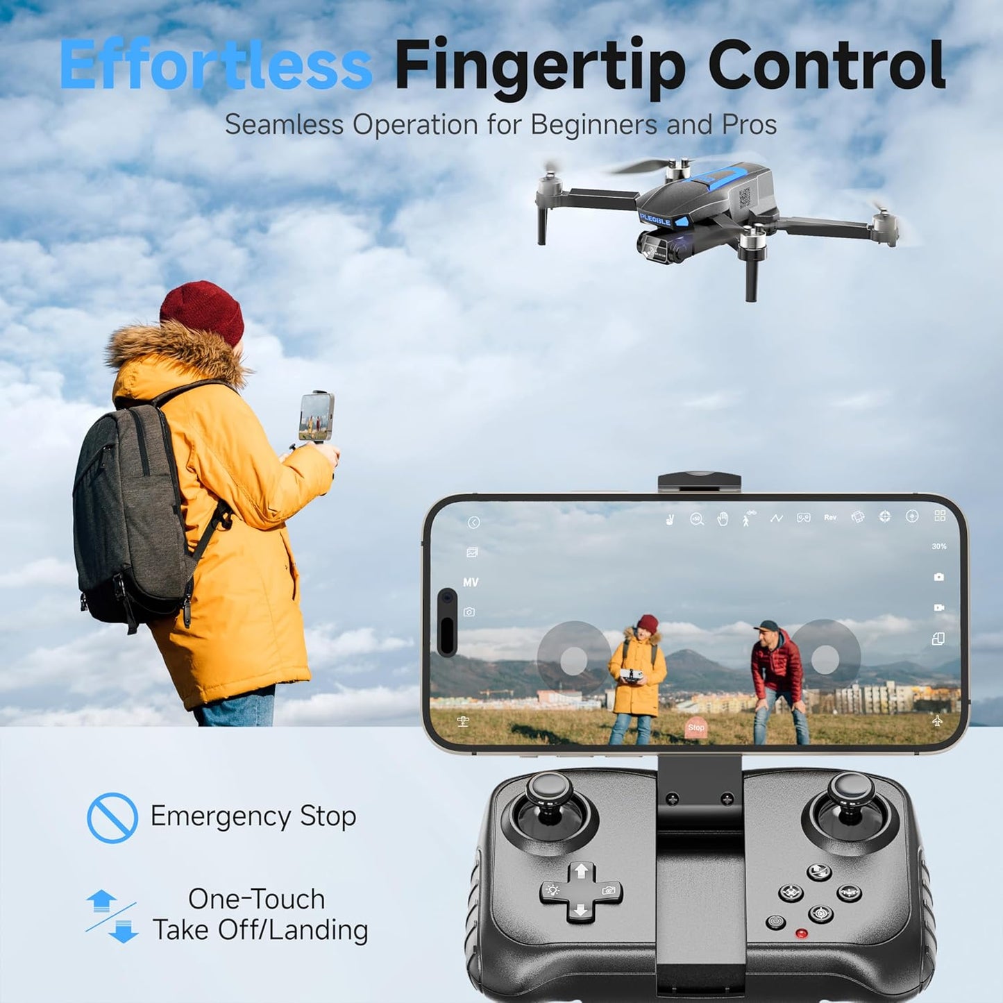Drones w/ Camera 4K, Brushless Motor Drone for Beginners, FPV Foldable RC Quadcopter w/ 3 Batteries