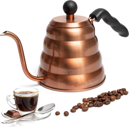 Mixpresso Ganswashals-opgietkoffieketel, Barista-opgietbeheerontwerp vir Koffie en Tee Hoëgraadse vlekvrye staal 1.2 liter (40 Oz) drupkoffie-induksieplaat, koperstoofketel