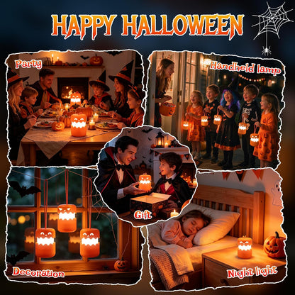 LED Halloween Pumpkin Lantern 2 Pack，Jack O Lantern with Lanyard