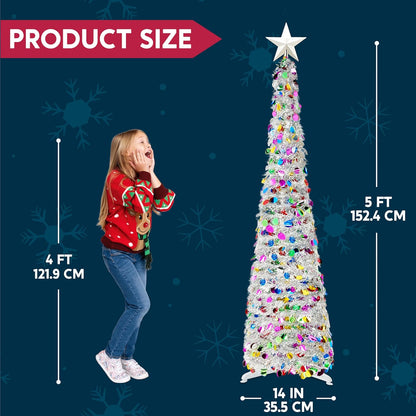 5 Vt Opwip Kersboomklatergoud met Liggie en Ster, Potloodboomversiering, Opvoubaar met Tydhouer