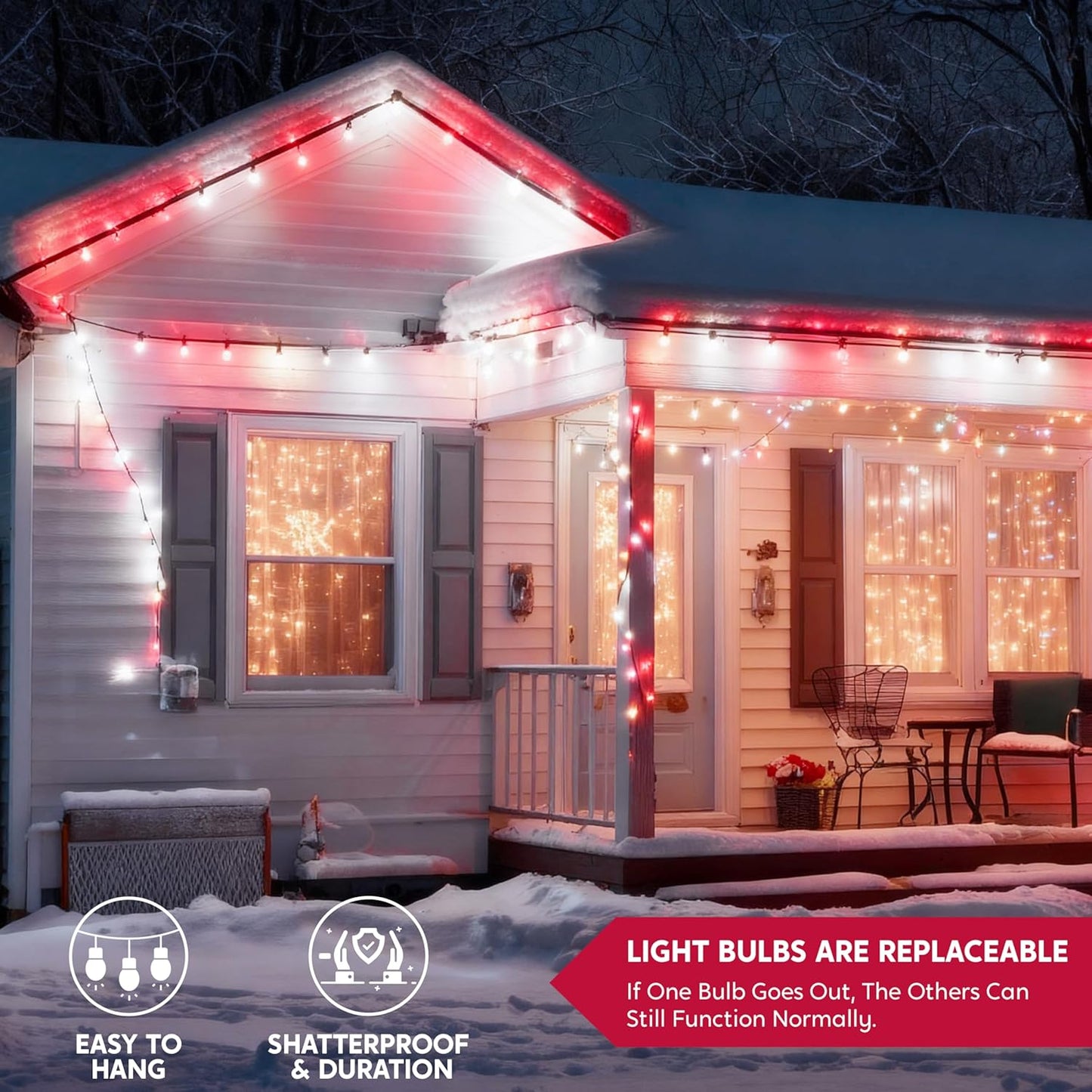Rooi & Wit Kersfeesliggies, 100 LED Bestendige Aan Aarbei-liggies, 10.26 M Koppelbare Stringliggies – Groen Draad