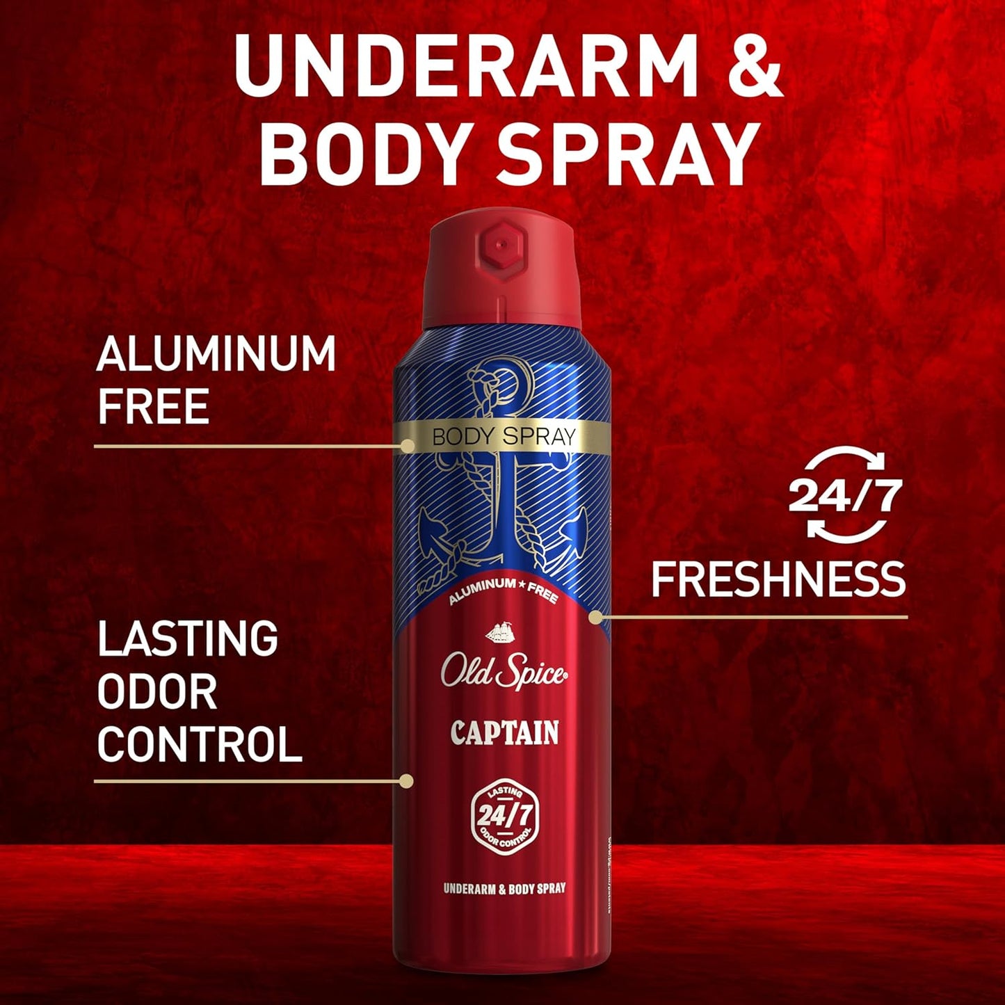 Old Spice Aluminum Free Body Spray for Men, 24/7 Odor Protection, Cologne Quality Scent, Captain w/ Bergamont Scent (Pack of 3)
