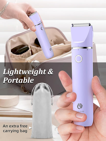 Bikini Trimmer and Shaver Kit - 2-in-1 Wet/Dry Electric Body Hair Trimmer Facial Hair Removal Cordless Waterproof (Purple)