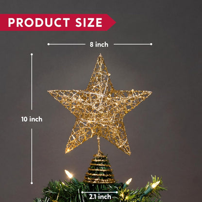 8" Kersfees Goue Glitters Ster Boomtoppe Metaal Verlig met 20 LED-ligte Versierings
