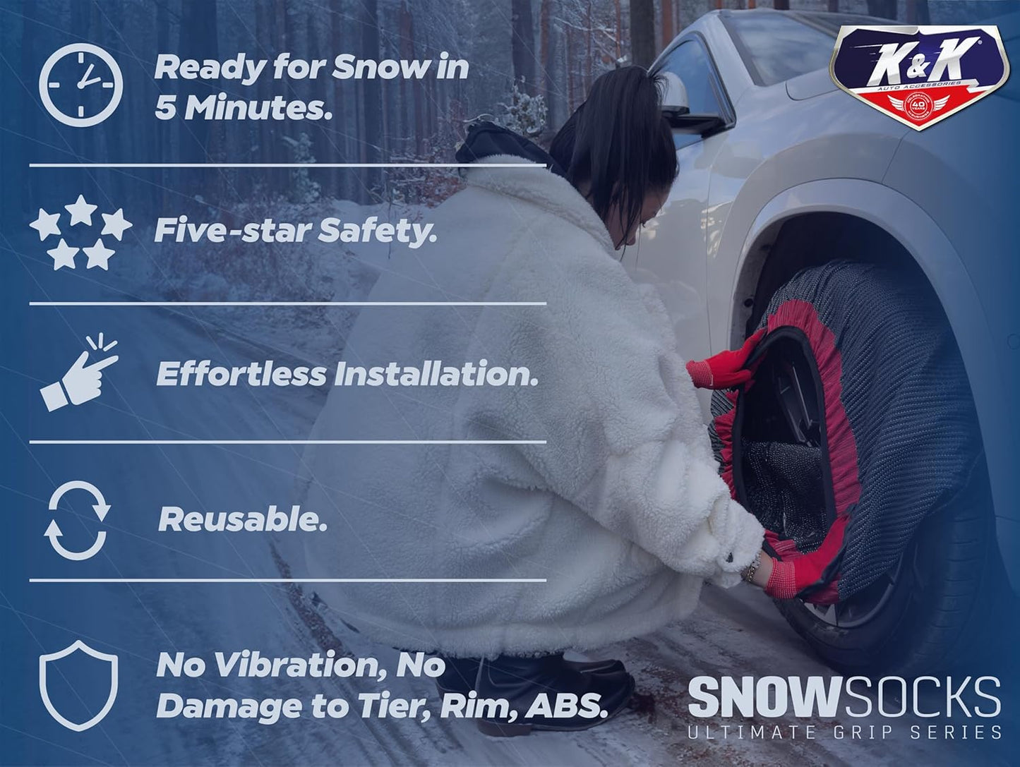 Snow Socks for Tires Pro Series Ultimate Grip Snow Traction Device - Cars/SUVs Winter Emergency (4XLarge)