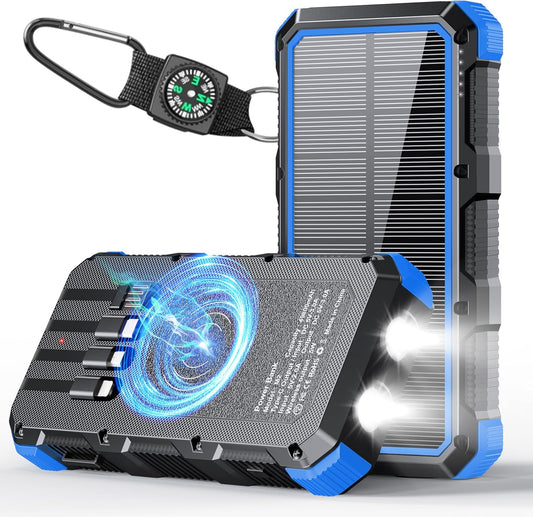Sonkraglaaier Power Bank 49800mAh Koordlose Laaier QC 3.0 Vinnige Laai Power Bank 8 Uitsette 4 Insette Sonkrag Draagbare Laaier Versoenbaar met Alle Mobiele Toestelle, SOS/Strobe/Sterk Flitsligte (Blou)