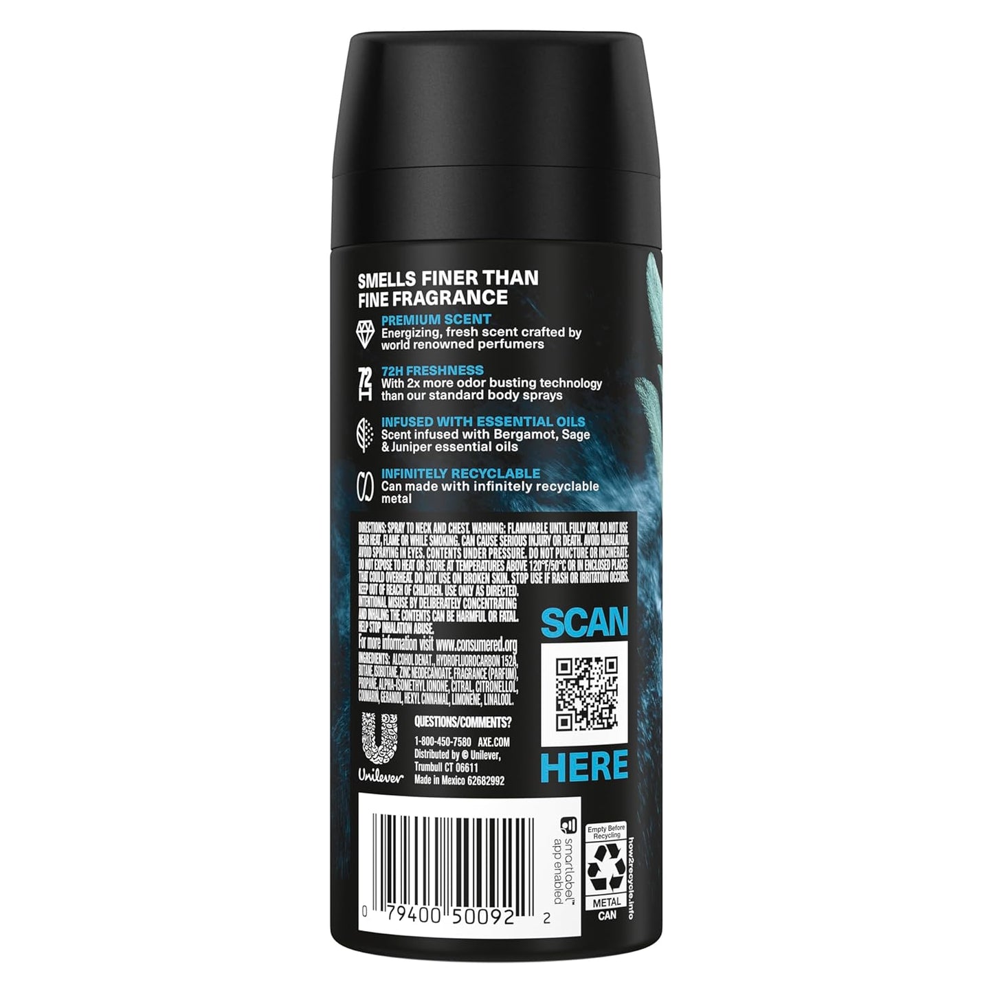 AXE Fine Fragrance Collection Premium Deodorant Body Spray for Men Aqua Bergamot w/ 72H Odor Protection - 4 oz (Pack of 3)