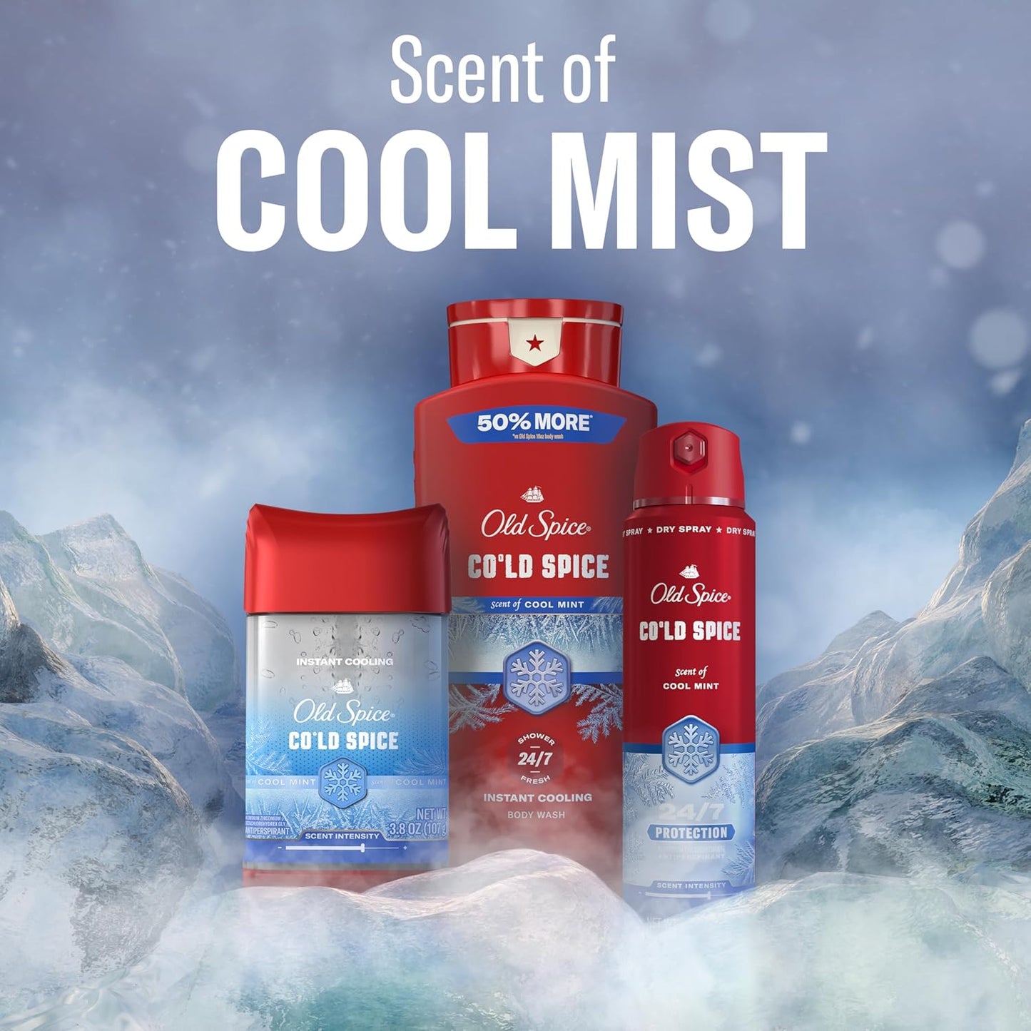 Old Spice Body Wash for Men, 24/7 Shower Fresh & Clean with Daily Use, Lasting Signature Scent - Cold Spice with Cool Mint Scent, 24 oz (Pack of 2)