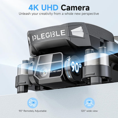 Drones w/ Camera 4K, Brushless Motor Drone for Beginners, FPV Foldable RC Quadcopter w/ 3 Batteries