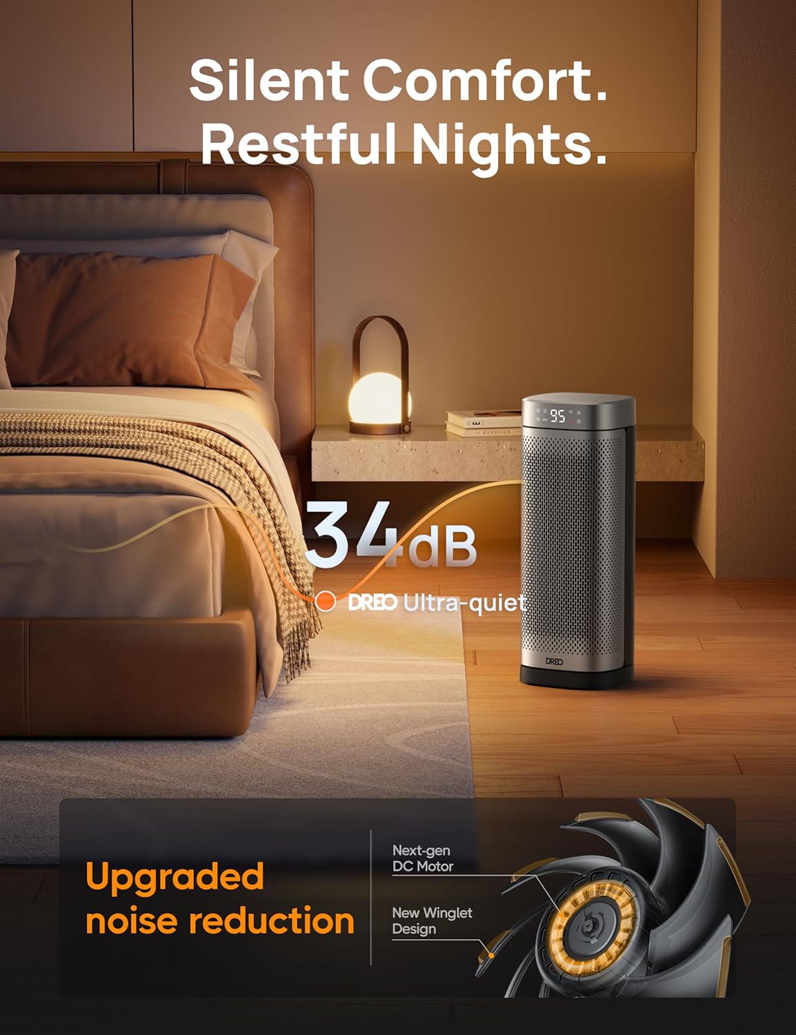 1500W Vinnige Verhitting Draagbare Verhittingstoestelle m/ Afstandbeheer, Groot PTC Keramiek Elektries, 12H Aanskakel-/Afskakeltydbeheer, 70° Ossillasie, Oorverhittingbeskerming, Veiligheidsverhitting – Silwer