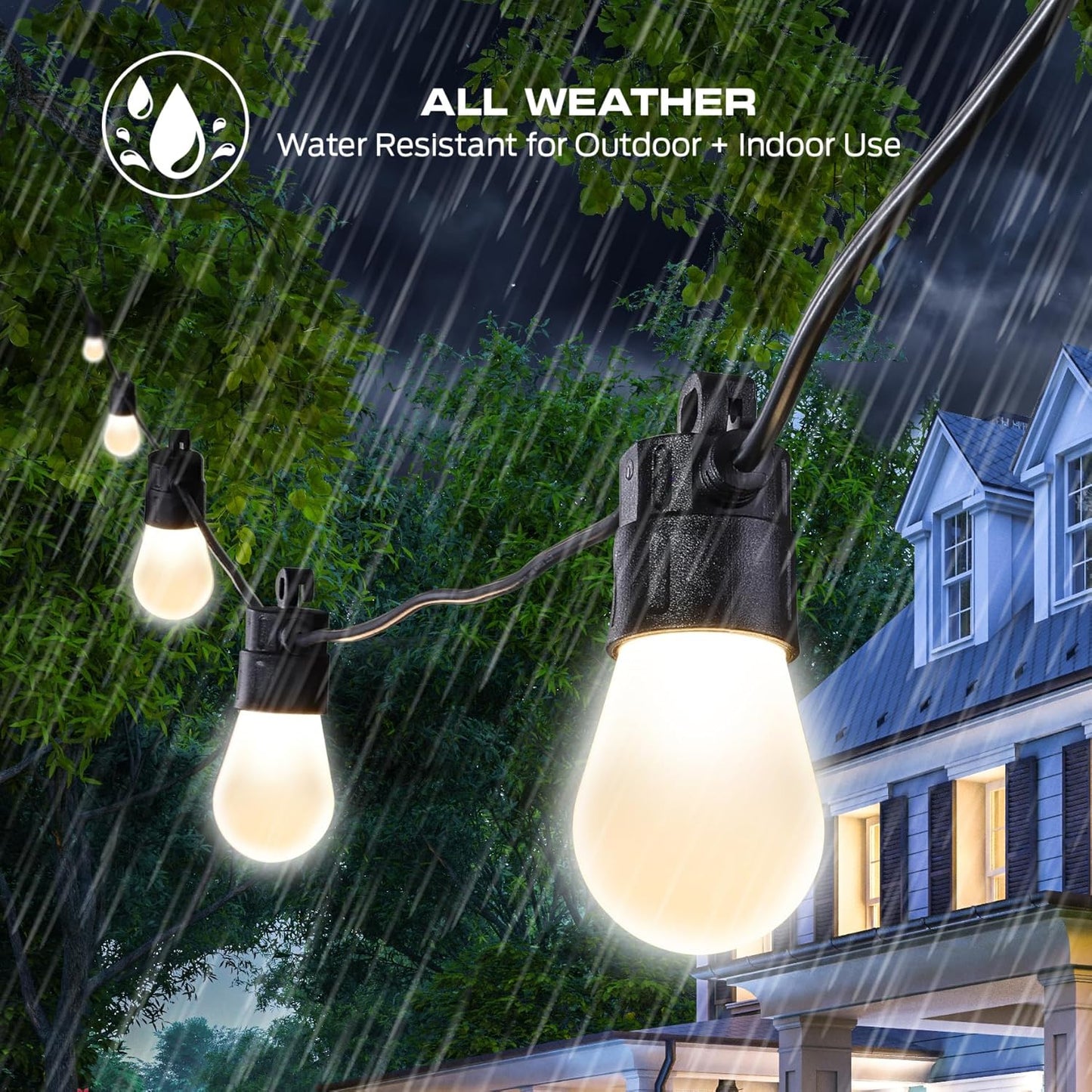 Monster 24 Foot Outdoor Smart RGB+IC+WW String Lights, 12 Bulb Color Flow Dimmable LEDs, Sound Reactive, Water & Weather Resistant, Compatible with Alexa, Siri, Google Home, App