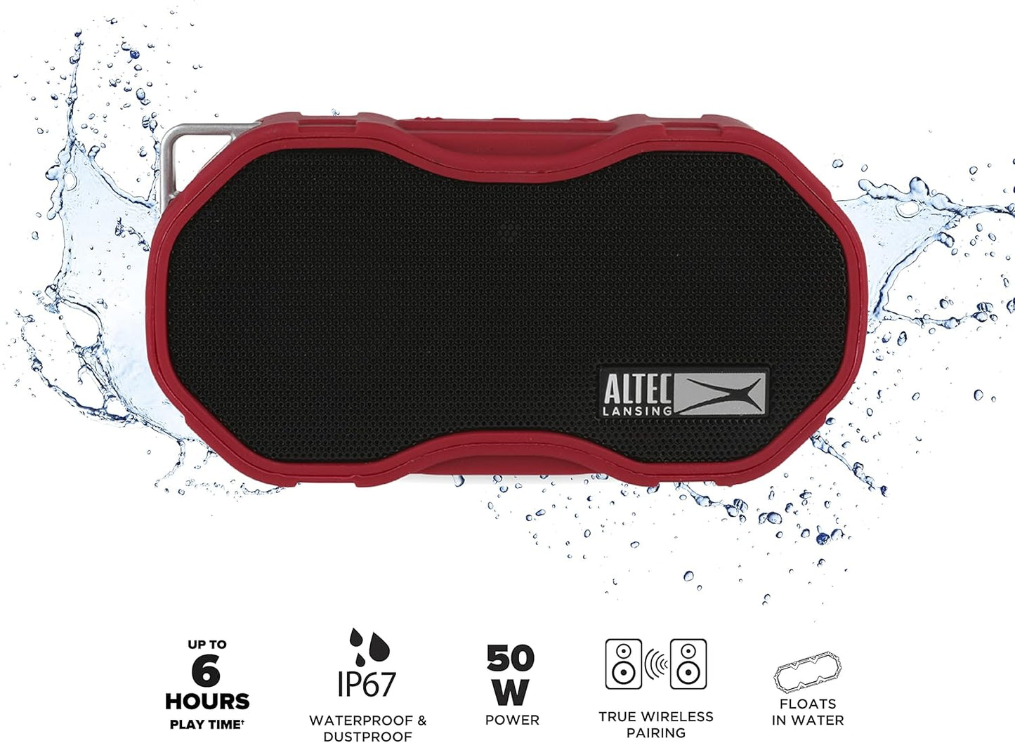 Altec Lansing Baby Boom XL - Waterdigte Bluetooth-luidspreker, Draadlose en Draagbare Luidspreker vir Reis- en Buiteluggebruik, Diep Bas en Harde Klank, 1 Pak, Rooi
