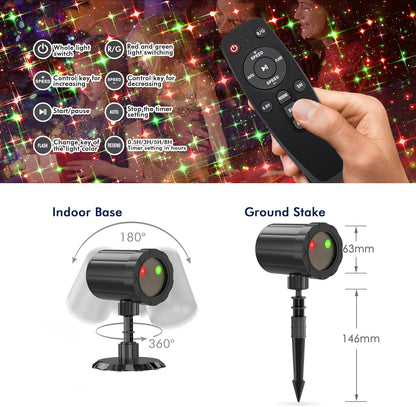 Christmas Projector Lights  Red & Green Starlight 3 Modes w/ Remote and Timer Projection Lights, IP65 Waterproof