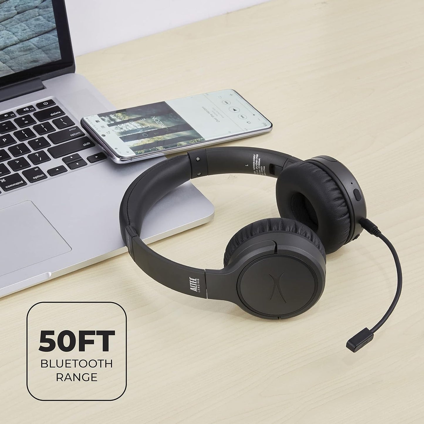 Altec Lansing Nanophones ANC Bluetooth Draadlose Aktiewe Geraasdempende Oorfone Op-Oorfone 12 Uur Batterylewe, Opvoubare Oorkoppies, Verwyderbare Mikrofoon vir Werk en Leer van die Huis af (Grys)