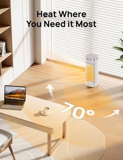 1500W Vinnige Verhit Draagbare Verhitter met Afstandbeheer, Groot PTC Keramiek Elektriese Verhitter, 12H Aanskakeltyd, 70° Ossillasie, Oorverhittingsbeskerming, Veiligheidsverhitting - Wit