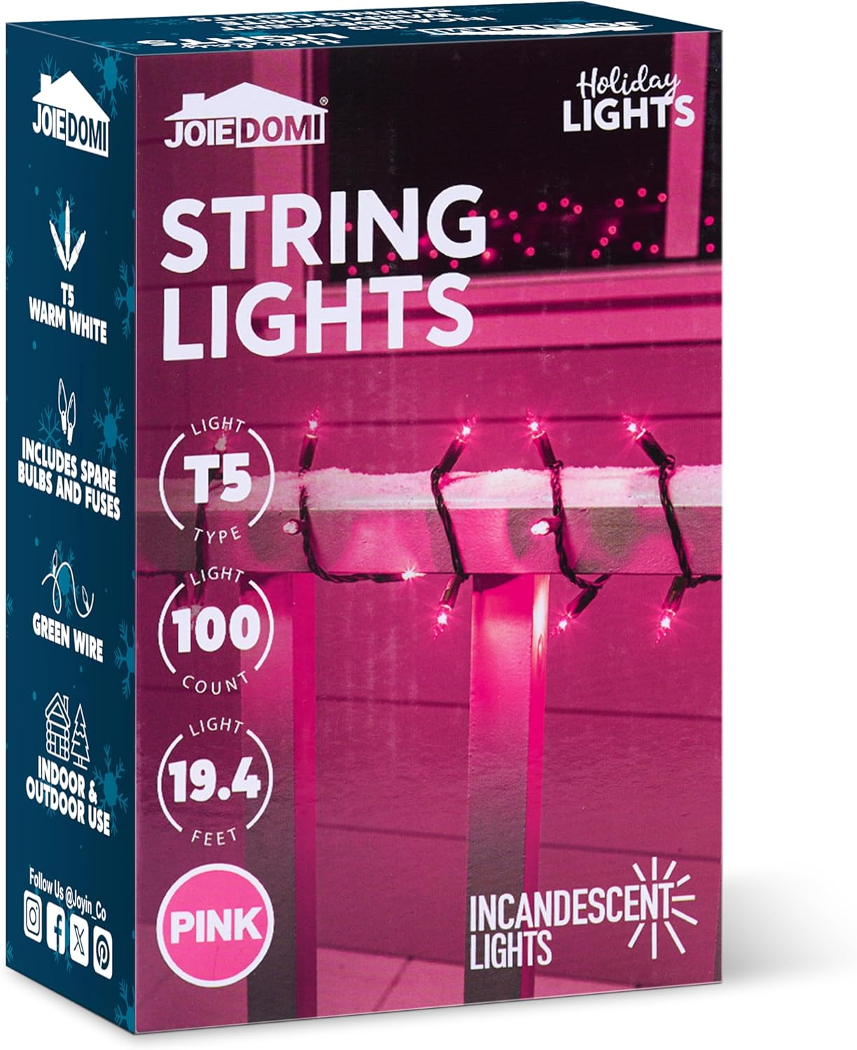 Pink Christmas Lights,42.8FT / 200 Count String Lights - Green Wire for Decorations
