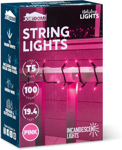 Pienk Kersliggies, 42.8FT / 200 Tel Stringliggies - Groen Draad vir Versierings