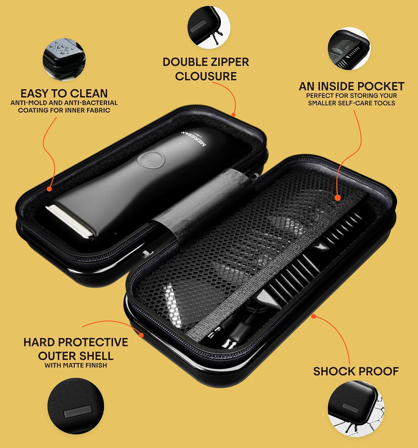 MERIDIAN Hard Case Groin Trimmer for Men and Women – Hard Travel Storage Case Trimmers and Accessories – Onyx Black