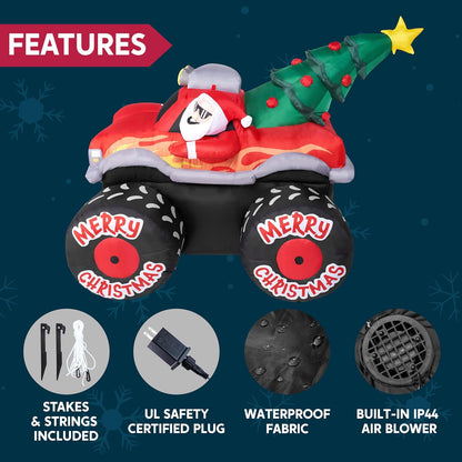 (7FT) Long Christmas Inflatable Santa Driving Truck with Christmas Tree, Blow Up Santa on Truck with Build-in LEDs for Xmas Party Decor Yard Outside Garden Holiday Decoration