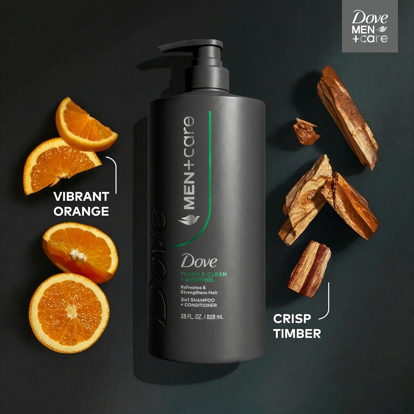 DOVE MEN + CARE Shampoo Fresh + Clean for Hair Refreshing & Strengthening, w/ Menthol, 28 fl oz. (2 CT)