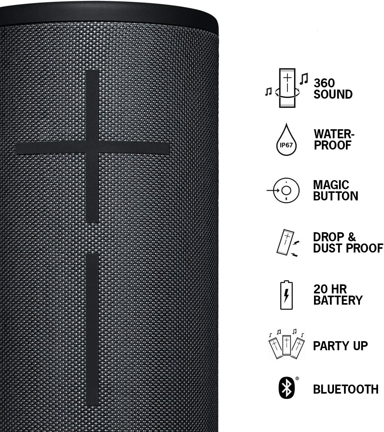 Ultimate Ears MEGABOOM 3 Portable Wireless Bluetooth Speaker (Powerful Sound + Thundering Bass, Bluetooth, Magic Button, Waterproof, Battery 20 Hours) - Night Black, Large