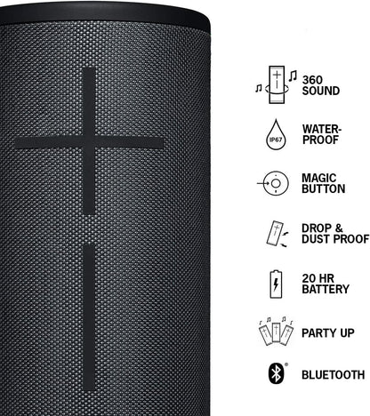 Ultimate Ears MEGABOOM 3 Portable Wireless Bluetooth Speaker (Powerful Sound + Thundering Bass, Bluetooth, Magic Button, Waterproof, Battery 20 Hours) - Night Black, Large