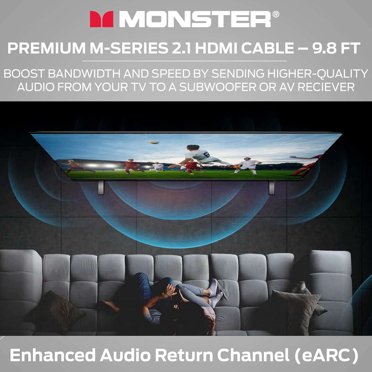 Monster M-Series 3000 Gesertifiseerde Premium 8K Hoëspoed HDMI-kabel - 2.1, 4K 120Hz HDMI-kabel, 48 Gbps - HDMI-kabels vir Apple TV, Roku, Smart TV, Skootrekenaar, Monitor - 9.8 vt