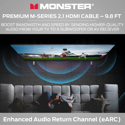 Monster M-Series 3000 Gesertifiseerde Premium 8K Hoëspoed HDMI-kabel - 2.1, 4K 120Hz HDMI-kabel, 48 Gbps - HDMI-kabels vir Apple TV, Roku, Smart TV, Skootrekenaar, Monitor - 9.8 vt