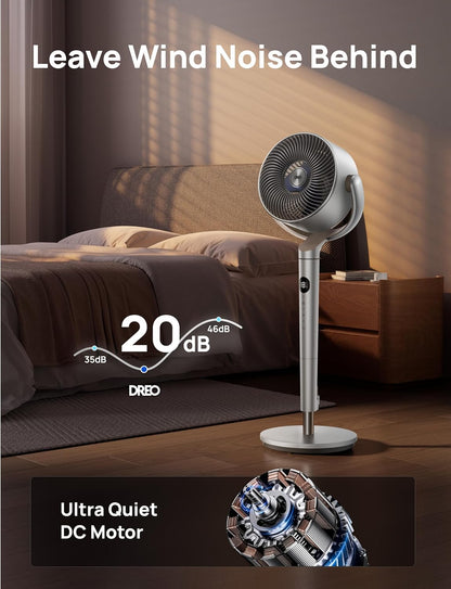 Slim Ossillerende Waaier 120° Omnirigting, 27m Stil Voetstuk m/ RGB Lig, 9 Spoede, 6 Modusse 8H Tydhouer, Wi-Fi/Stem, 94-107cm - Silwer