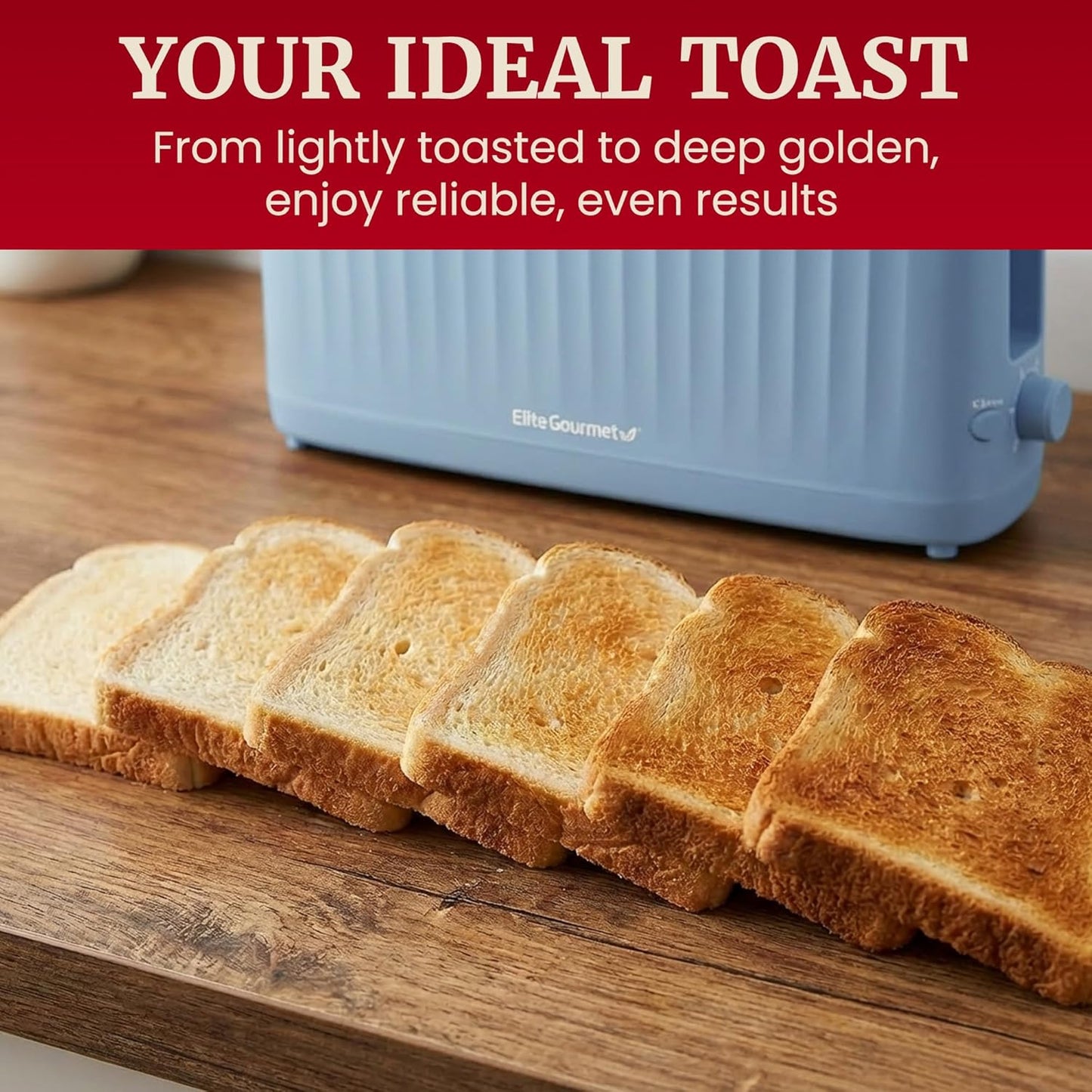 Gourmet Slim Broodrooster met Twee Langgleuwe, Koel-om-aan-te-Raak, 6 Bruiningsgrade, Ekstra Wye 3.8 cm Gleuf vir Vakmansbrood, Bagels, Wafels en Engelse Muffins - Oseaanblou
