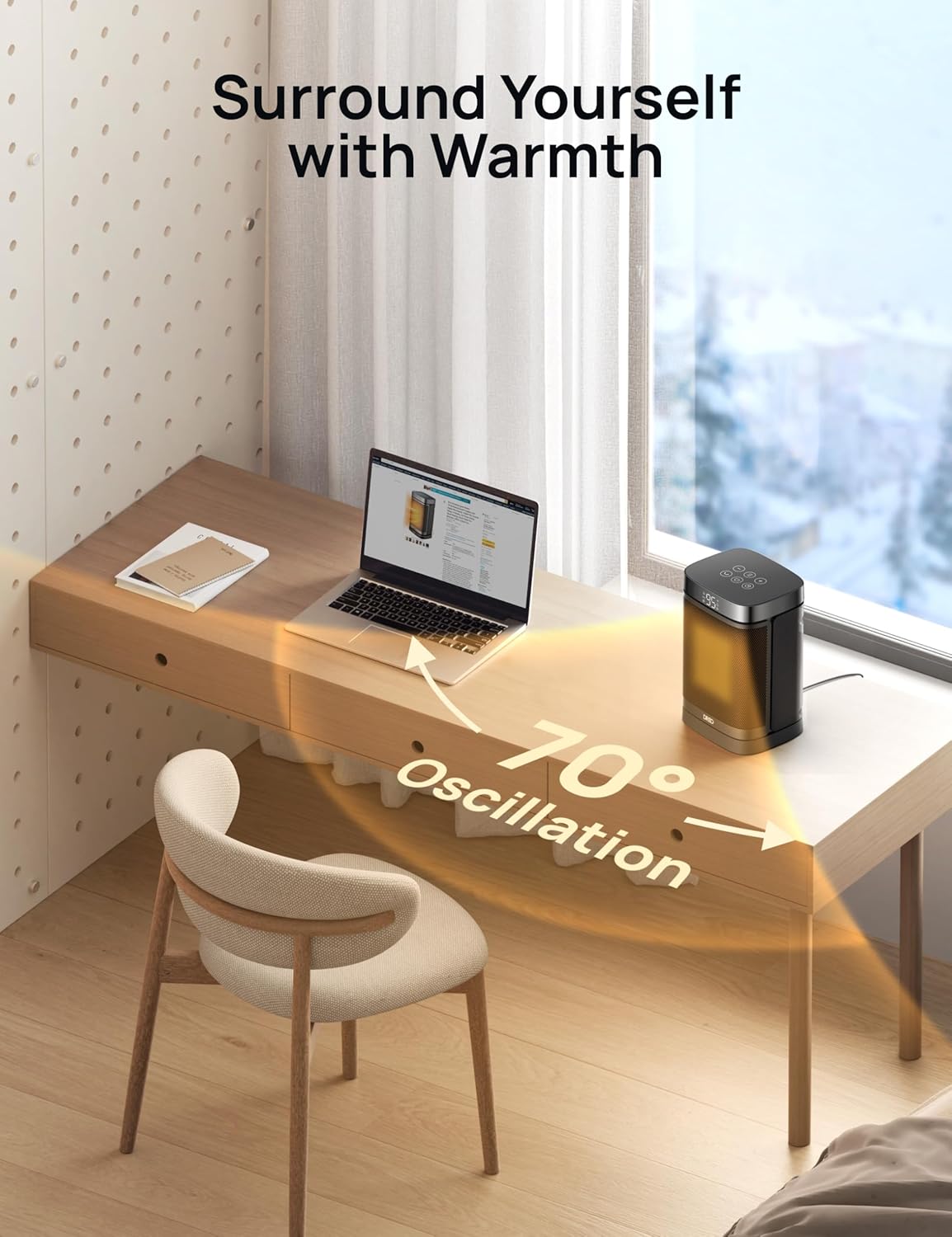 Draagbare Atom Een Ruimteverwarmer met Afstandbeheer, 70°Ossillerend met Digitale Termostaat, 1500W PTC Keramiek, 12u Tydhouer, Stil Veiligheidsverhitting - Swart