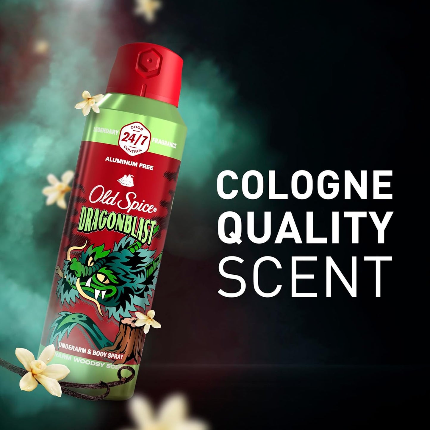 Old Spice Aluminum Free Body Spray for Men, 24/7 Odor Protection, Cologne Quality Scent - Dragonblast w/ Warm Woodsy Scent (Pack of 3)