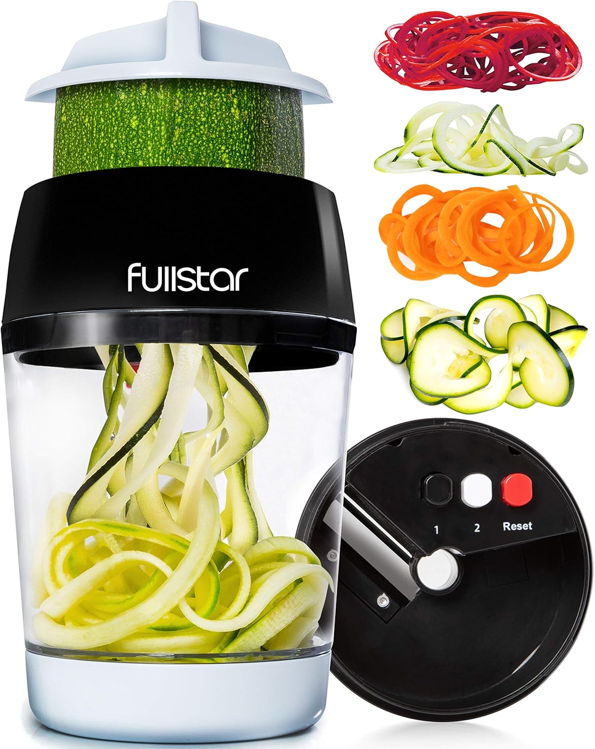 Fullstar Mandoline Râpe Spirale et Coupe-légumes, Machine à Nouilles de Courgettes, Hachoir à Oignons et Aliments, Coupe-spirales et Râpe à Légumes (4 en 1)