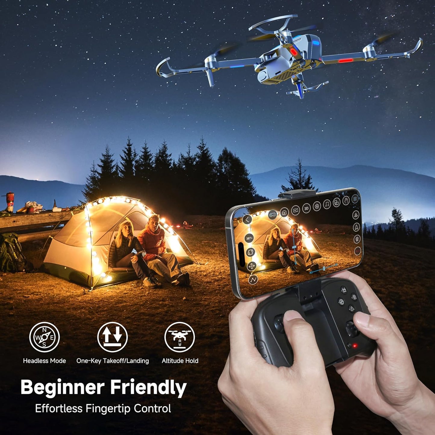 Drones w/ Camera 4K Brushless Motor for Beginners, FPV Foldable RC Quadcopter w/ Propeller Guards - 130° Lens, WiFi, Voice Control