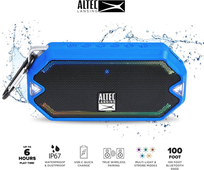 Altec Lansing - HydraMini Draadlose Bluetooth-luidspreker, IP67 Waterdigte USB C Herlaaibare Battery met 6 Uur Speeltyd, Kompak, Skokbestand, Sneeubestand, Allesbestand (Koningsblou)