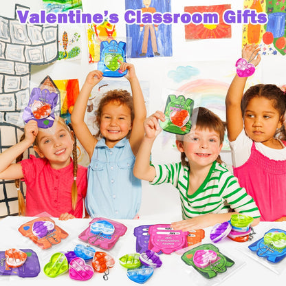 Valentines Day Gifts Cards for Kids Classroom 28 Pack,Mini Pop Keychain Fidget Toy with Class Exchange Cards for Toddlers Preschool,Non Candy Treats Valentines School Party Favors Prizes for Boy Girl