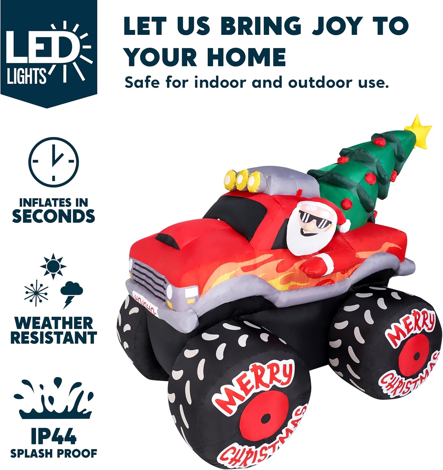 (7FT) Long Christmas Inflatable Santa Driving Truck with Christmas Tree, Blow Up Santa on Truck with Build-in LEDs for Xmas Party Decor Yard Outside Garden Holiday Decoration