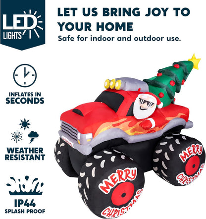 (7FT) Long Christmas Inflatable Santa Driving Truck with Christmas Tree, Blow Up Santa on Truck with Build-in LEDs for Xmas Party Decor Yard Outside Garden Holiday Decoration