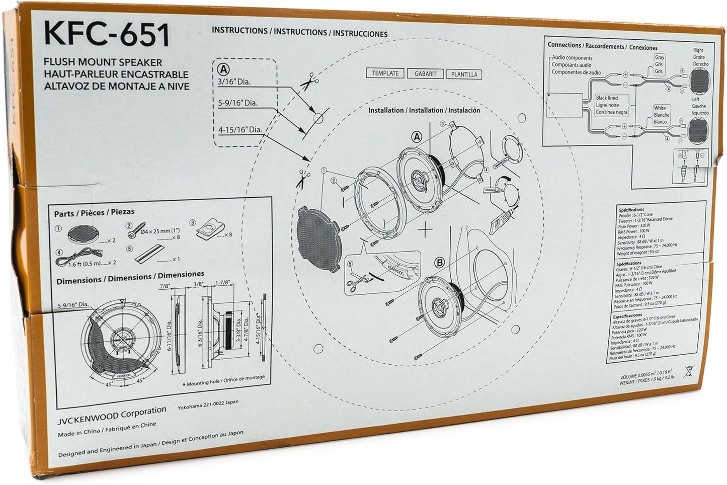 Kenwood KFC-651 Concert Series Motorklankluidsprekers (Paar) - 6.5" 2-rigtingluidsprekers, 320W (100 RMS), 4-Ohm Impedansie, Polipropileen-woofer & Gebalanseerde Koepelhoëtone