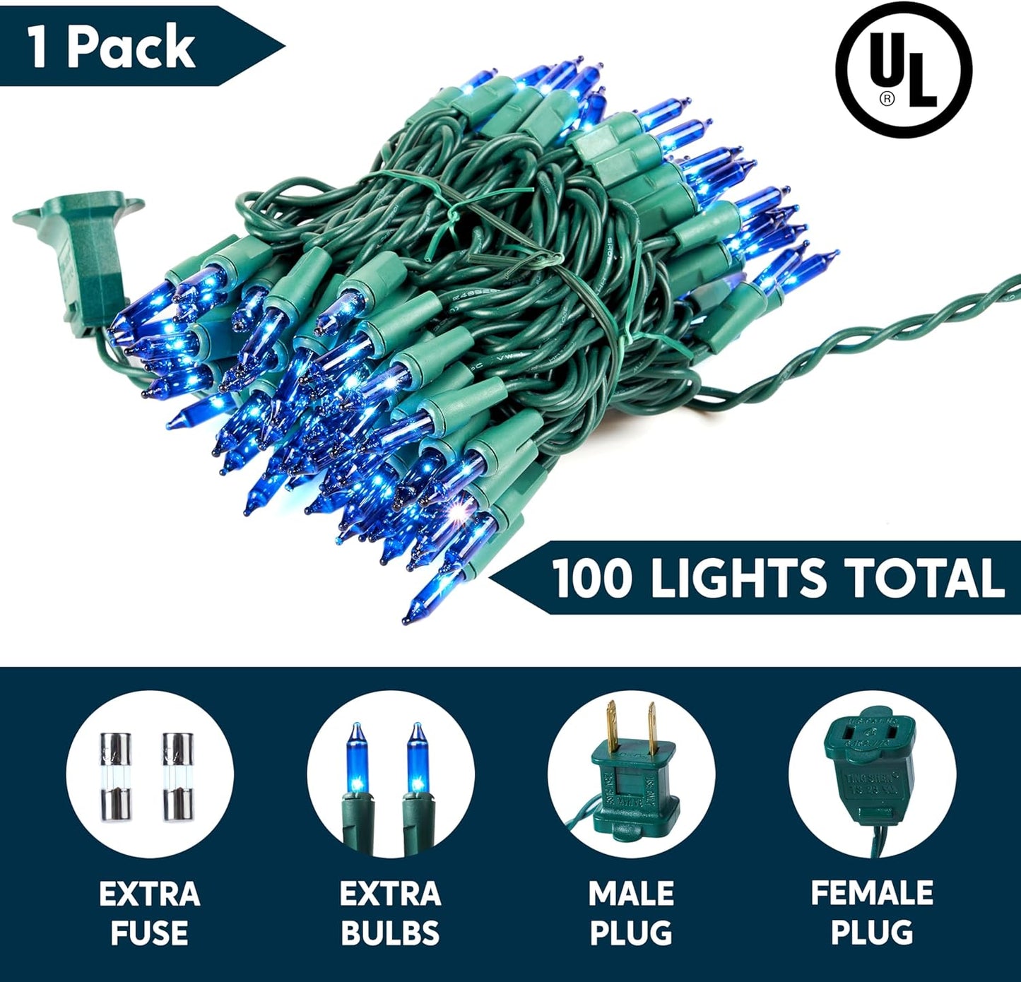 Blue Christmas String Lights,100 CT/  22.3FT Fairy Tree Lights Plug Decorations - Green Wire