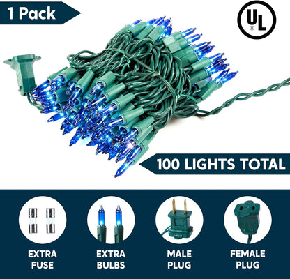 Blue Christmas String Lights,100 CT/  22.3FT Fairy Tree Lights Plug Decorations - Green Wire