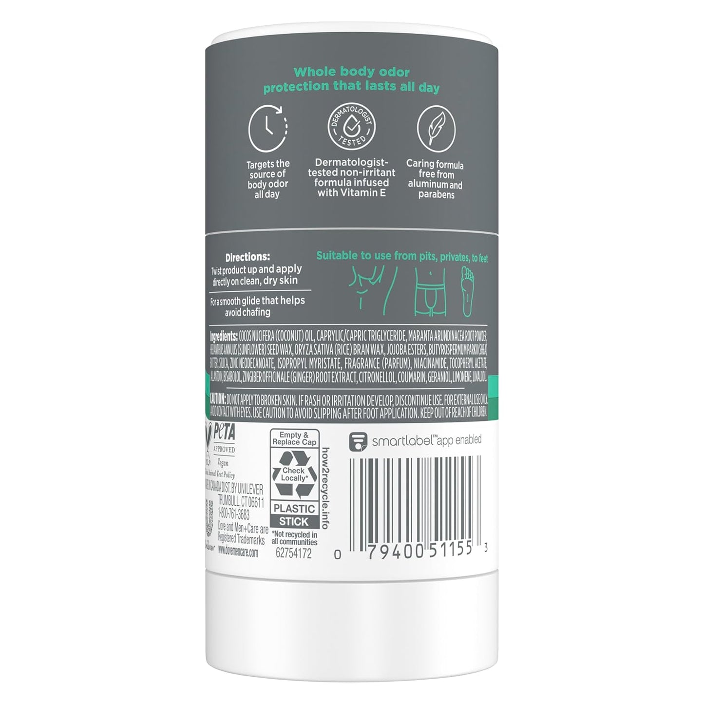 DOVE MEN Whole Body Deo Aluminum-Free Deodorant Stick Aloe + Bamboo (2.6 oz - 2PK)
