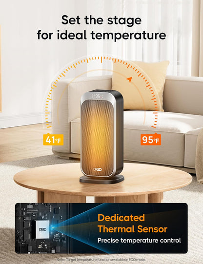 1500W Draagbare Elektriese Verwarmer met Afstandbeheer en Termostaat, PTC Keramiek, Veiligheidsverhitting met 70° Ossillasie, Stil, 12H Aanskakeltydhouer - Silwer