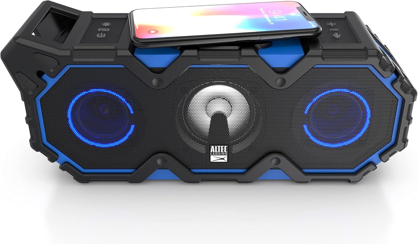 Altec Lansing Super Lifejacket Jolt – Waterdigte Bluetooth-luidspreker, Duursame en Draagbare Luidspreker met Qi Koordlose Laai en Aanpasbare Ligge, Koordlose Luidspreker vir Reis- en Buiteluggebruik Besoek die Altec Lansing-winkel