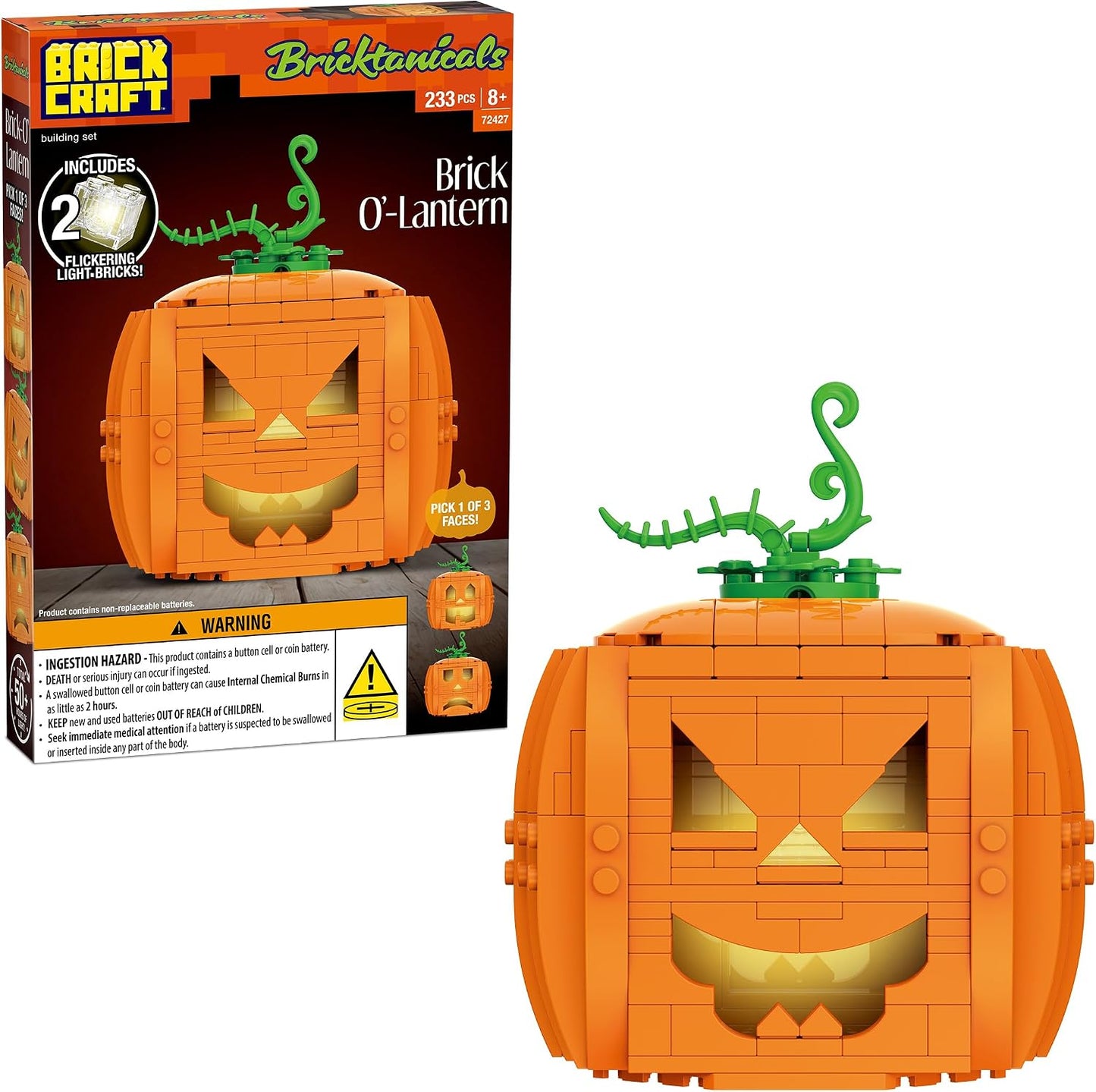 Brickcraft Brick O’-Lantern Building Kit, 233 Pieces | Halloween Pumpkin