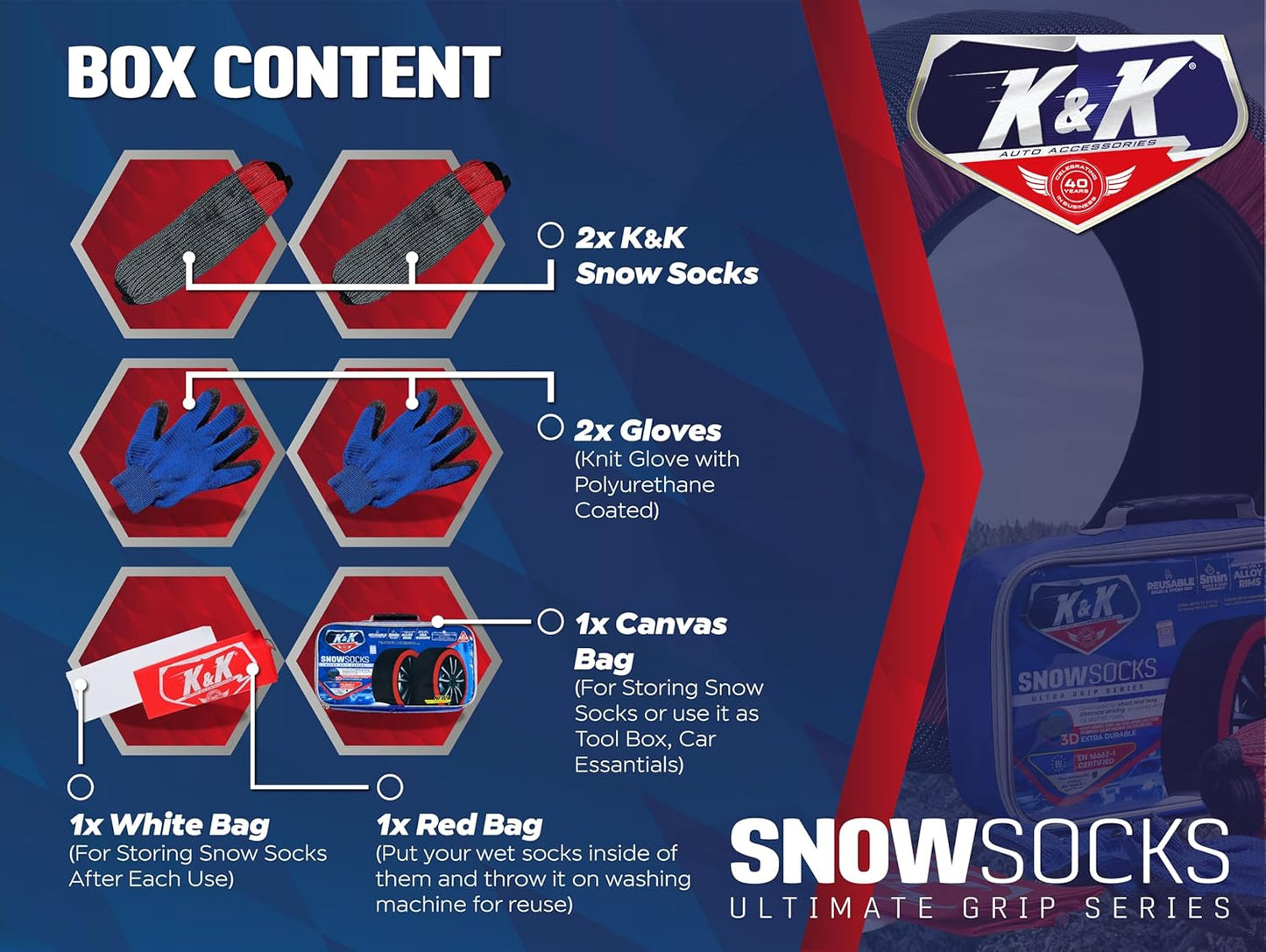 Snow Socks for Tires Pro Series Ultimate Grip Snow Traction Device - Cars/SUVs Winter Emergency (4XLarge)