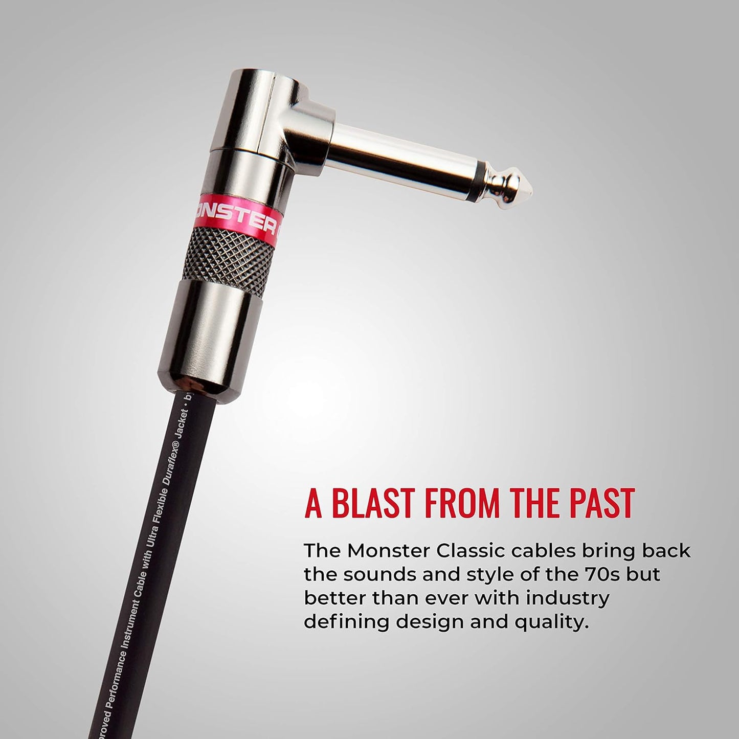 Monster Prolink Classic Instrument Guitar Cable - 8 in Right Angle to Right Angle Instrument Cable. All Metal & Duraflex Outer Jacket. 90% Copper Braided Shield Monster Instrument Cable