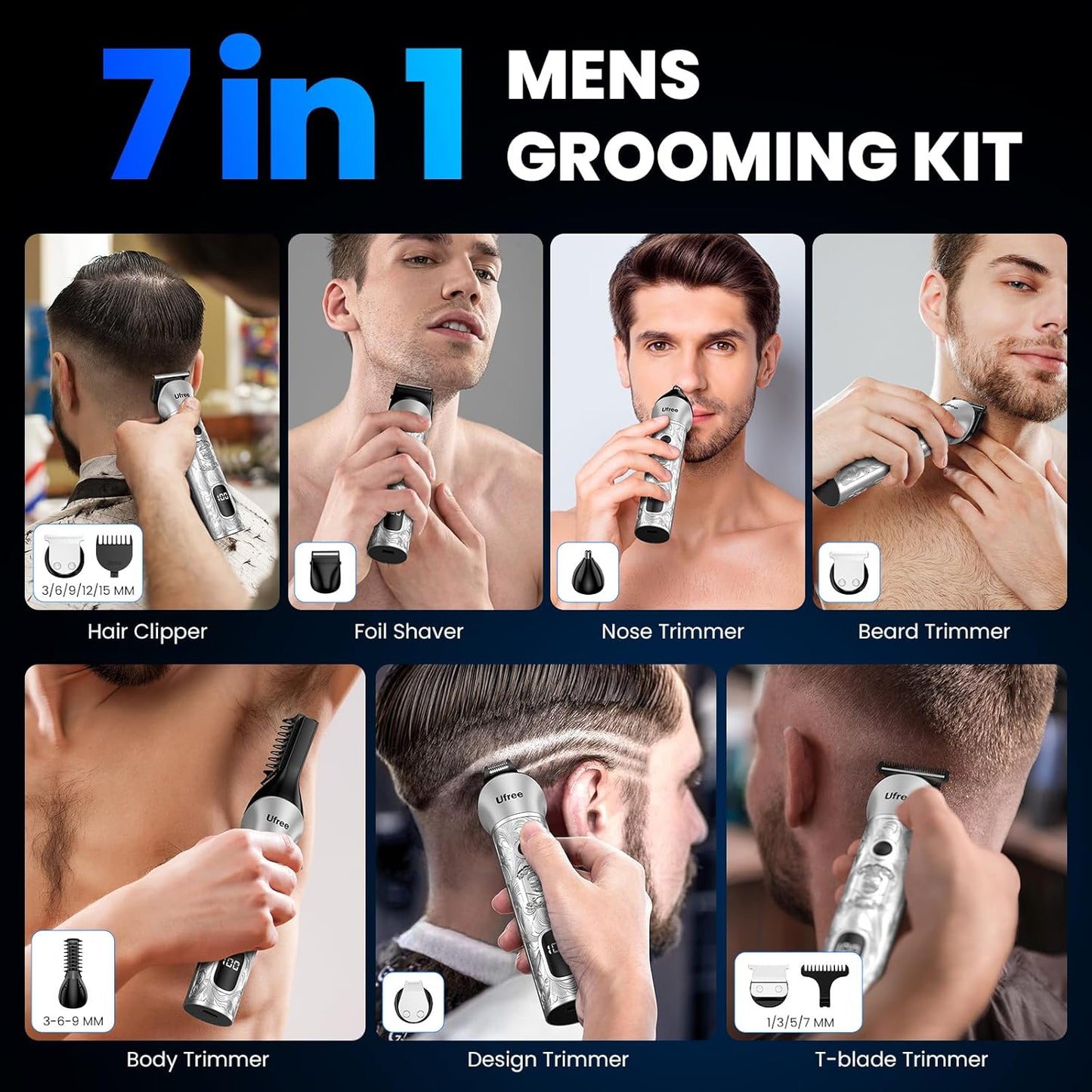 Beard Trimmer for Men, Electric Razor Shavers, Cordless Hair Clippers, 7 in 1 Beard Grooming Kit for Mustache, Body, Nose and Facial, Gifts for Men
